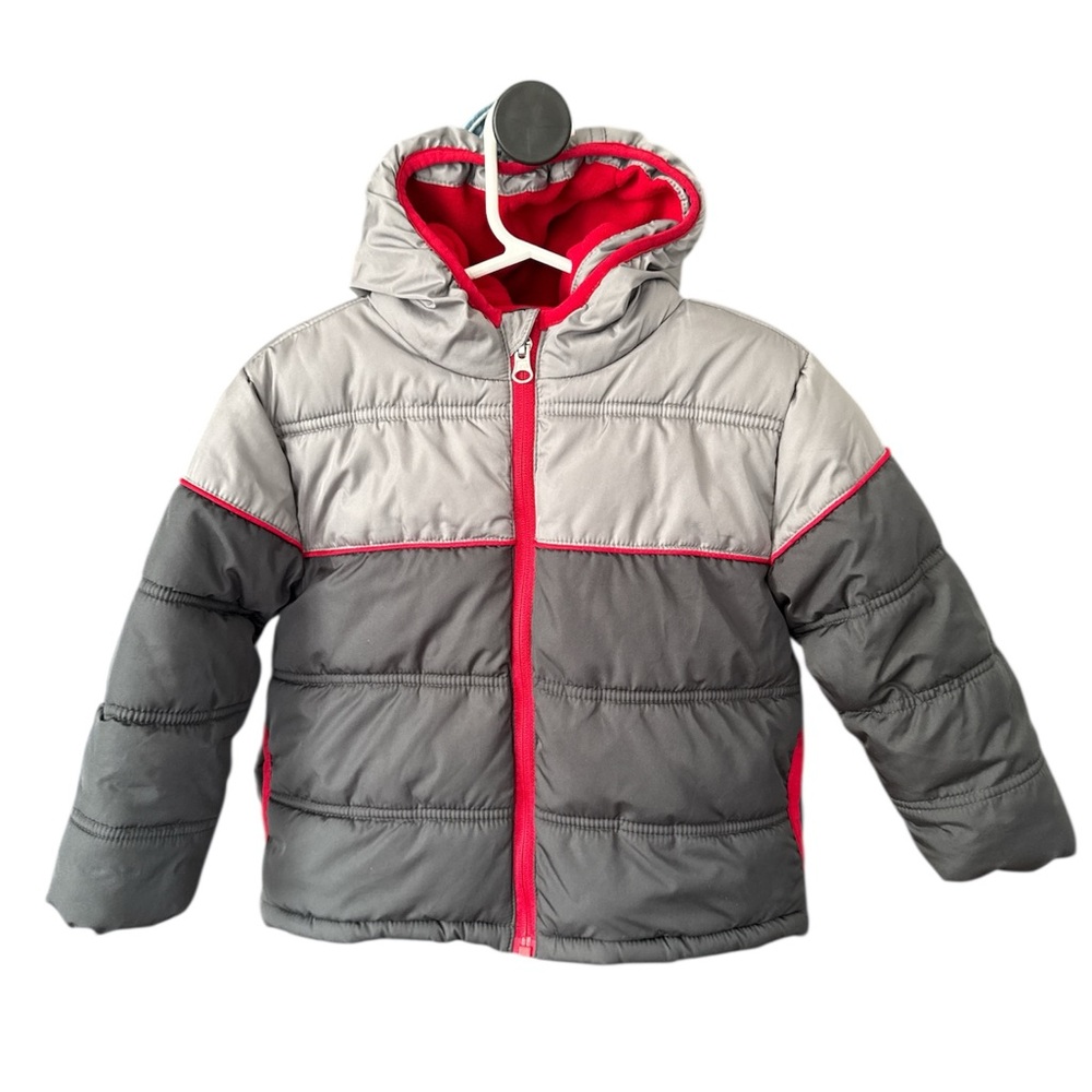 Healthtex Toddler Puffer Jacket 2T Gray Red Hooded Winter Coat